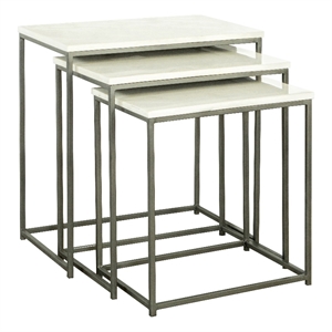3-piece nesting table with marble top white and gunmetal