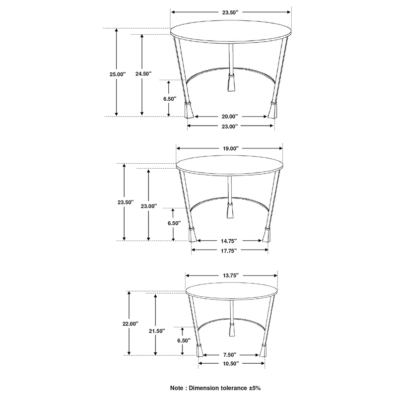 Deja 3-piece Round Nesting Table Set Natural and Gunmetal