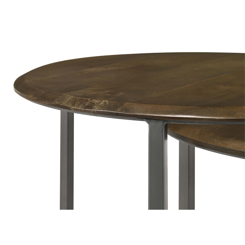 Deja 3-piece Round Nesting Table Set Natural and Gunmetal