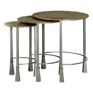 coaster 3-piece round modern metal nesting table in gunmetal/natural