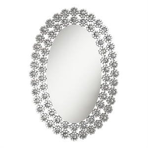 Coaster Colleen Glass Oval Wall Mirror with Faux Crystal Blossoms in Silver