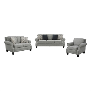 coaster sheldon 3-piece modern fabric living room set in gray/black