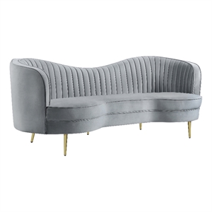 Coaster Sophia Upholstered Velvet Sofa with Camel Back in Gray