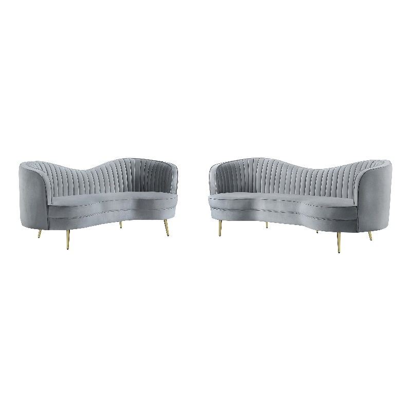 Sophia 2-piece Upholstered Channel Tufted Sofa Set Grey