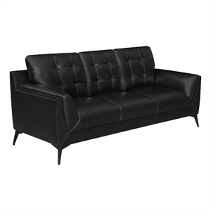 coaster moira faux leather upholstered sofa with track arms in black