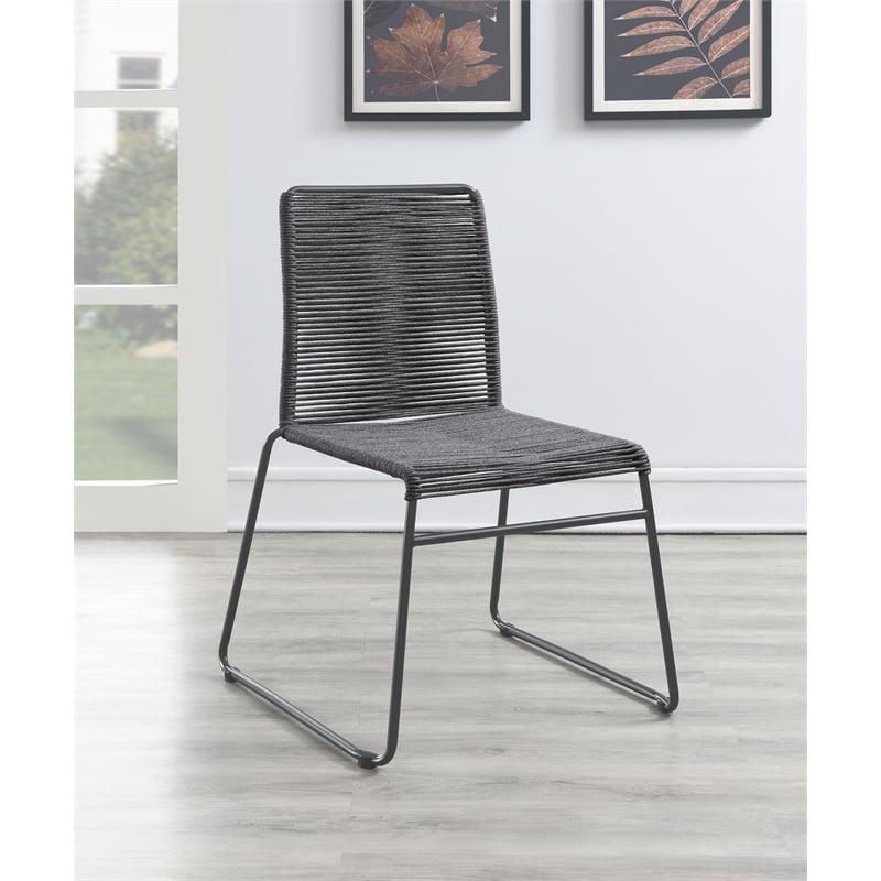 Coaster Jerome Woven Rope Stackable Side Chair in Charcoal