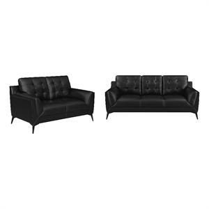 coaster moira 2-piece modern faux leather living room set in black