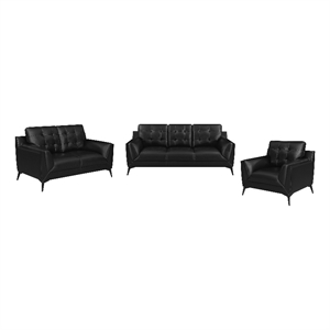 coaster moira 3-piece modern faux leather living room set in black