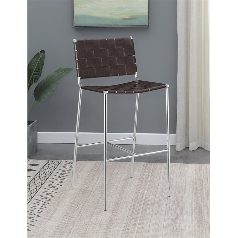 Adelaide Upholstered Pub Height Bar Stool Brown and Chrome