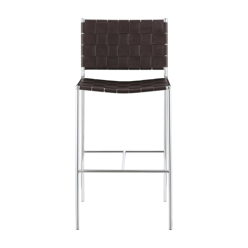 Adelaide Upholstered Pub Height Bar Stool Brown and Chrome