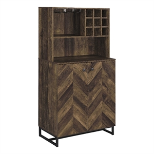coaster 2-door farmhouse wood wine cabinet in rustic oak herringbone/gunmetal