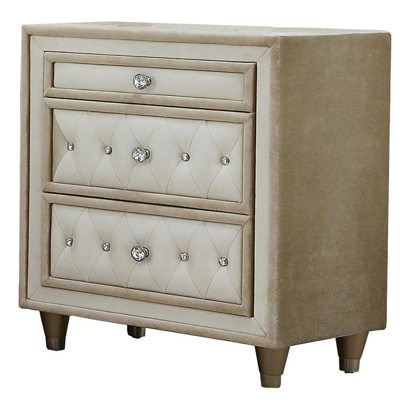 Antonella Upholstered 3-drawer Nightstand Ivory and Camel