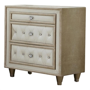 coaster antonella 3-drawer upholstered velvet nightstand in ivory and camel