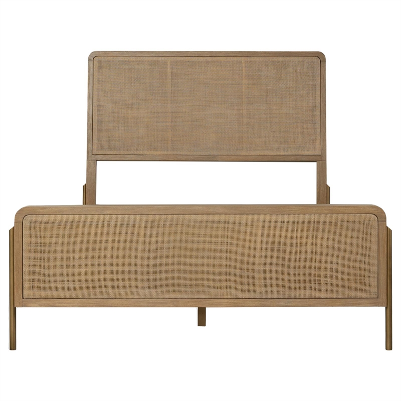Arini Rattan Queen Panel Bed Sand Wash and Natural Cane
