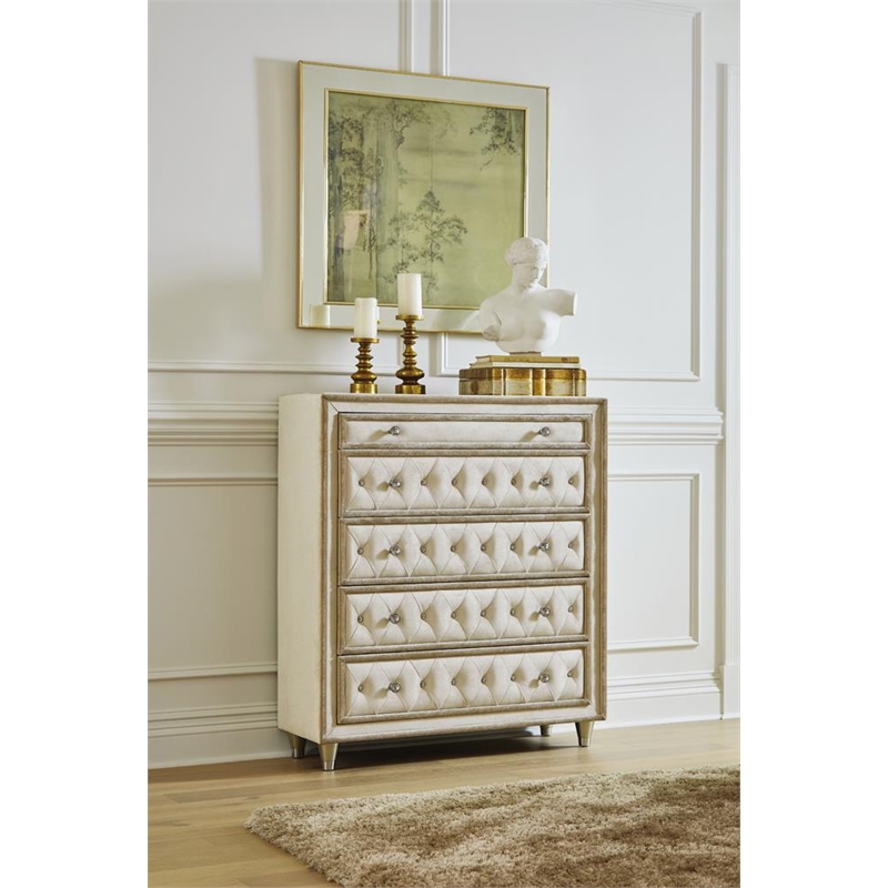 Antonella 5-drawer Bedroom Chest Ivory and Camel