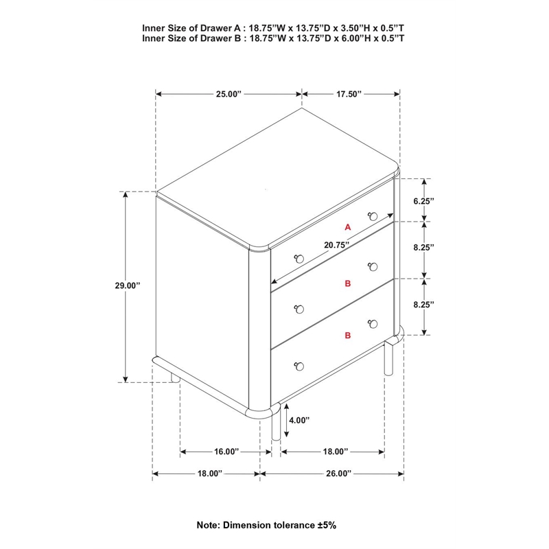 Arini 3-drawer Nightstand Sand Wash