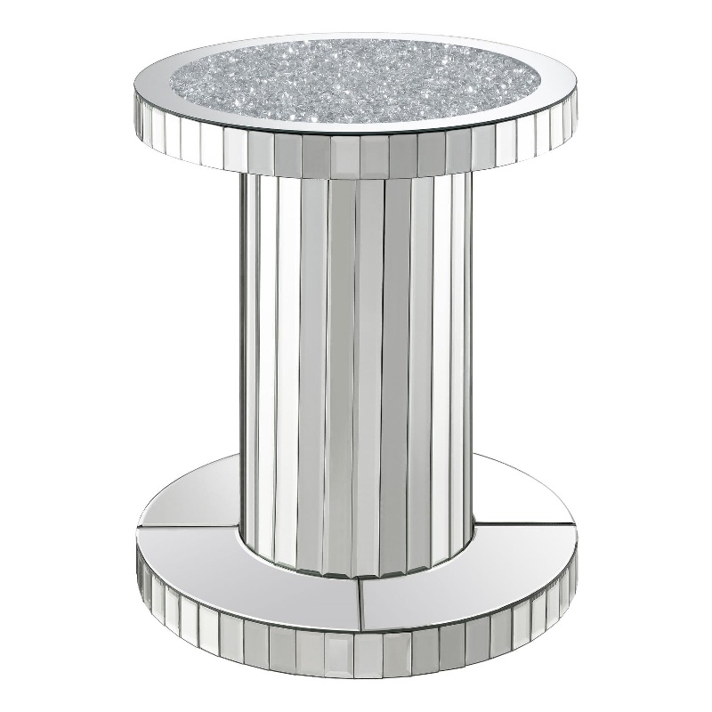 Dorielle Round Mirrored Acrylic Crystal Side Table Silver