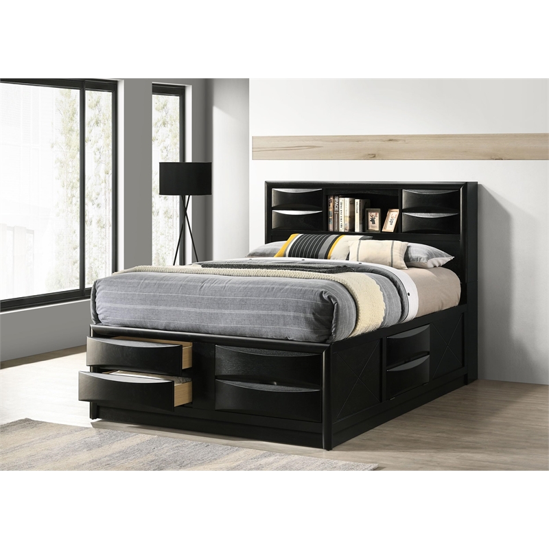 Briana Wood Queen Storage Bookcase Bed Black