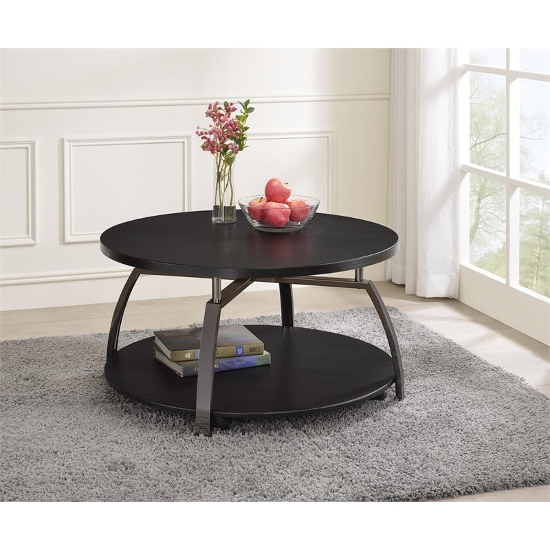 Dacre Round Engineered Wood Top Coffee Table Dark Charcoal