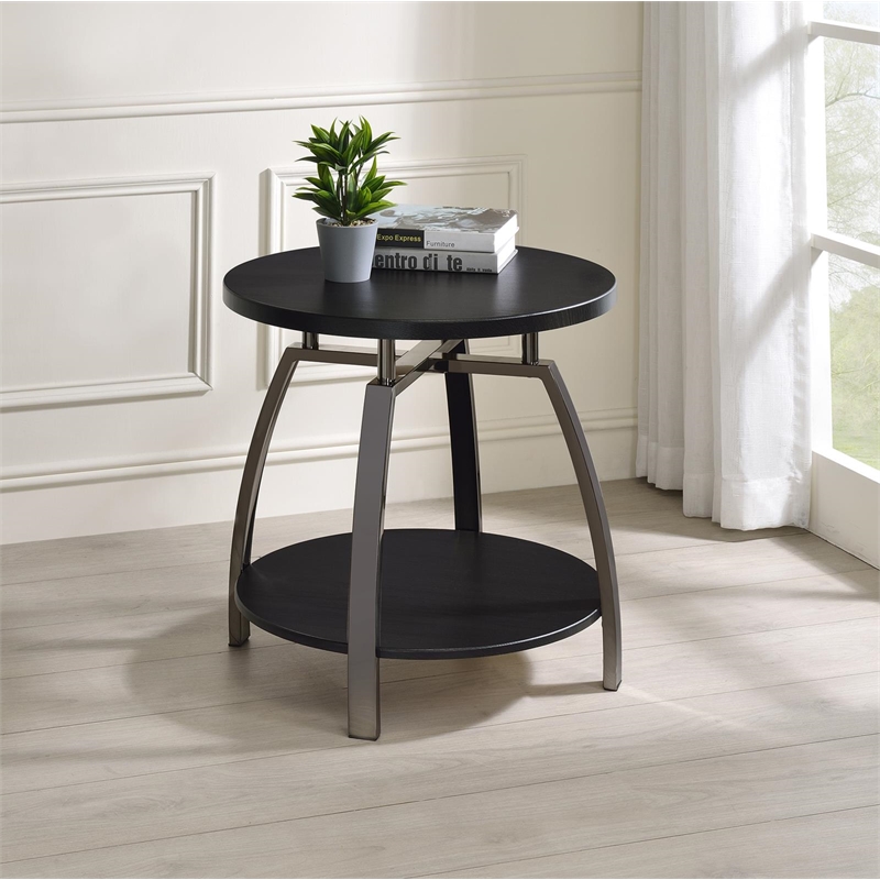 Dacre Round Engineered Wood Top Side End Table Dark Charcoal