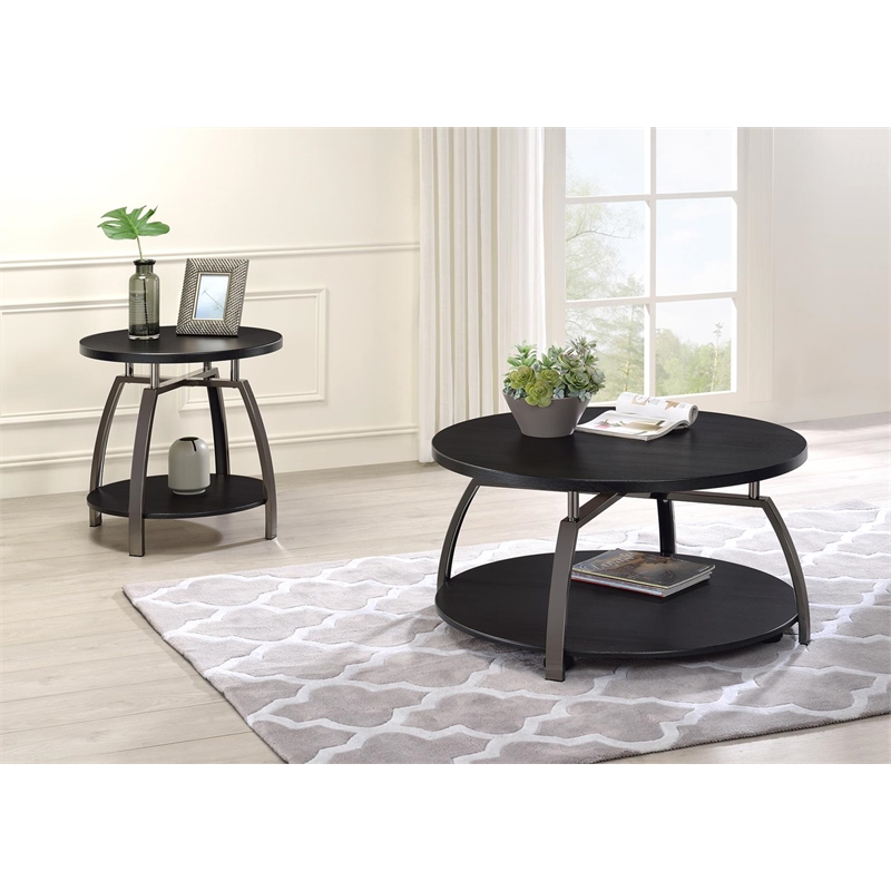 Dacre Round Engineered Wood Top Side End Table Dark Charcoal
