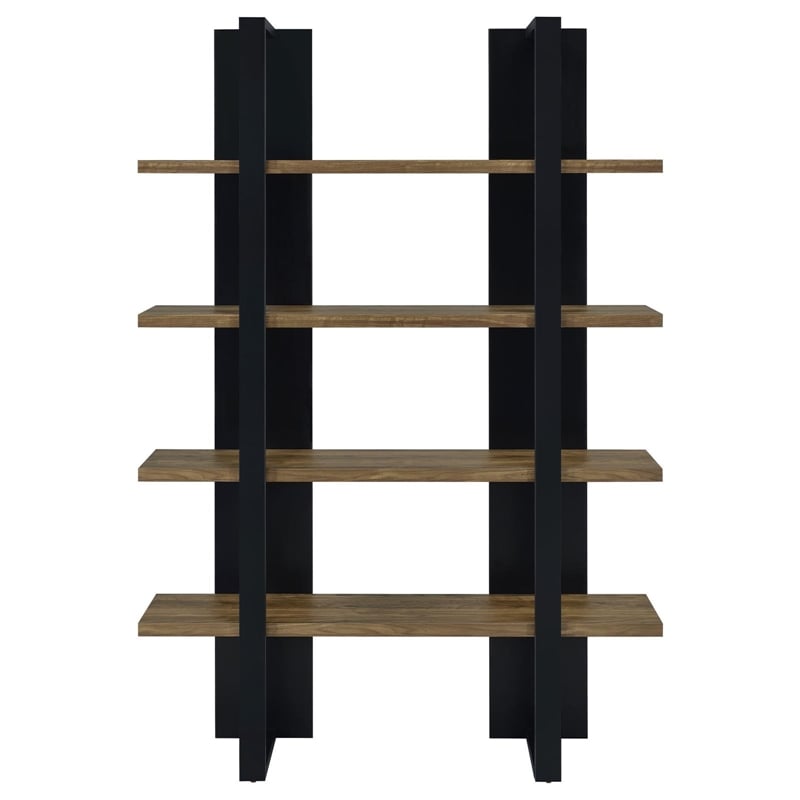 Danbrook 71-inch 4-shelf Bookshelf Black and Aged Walnut
