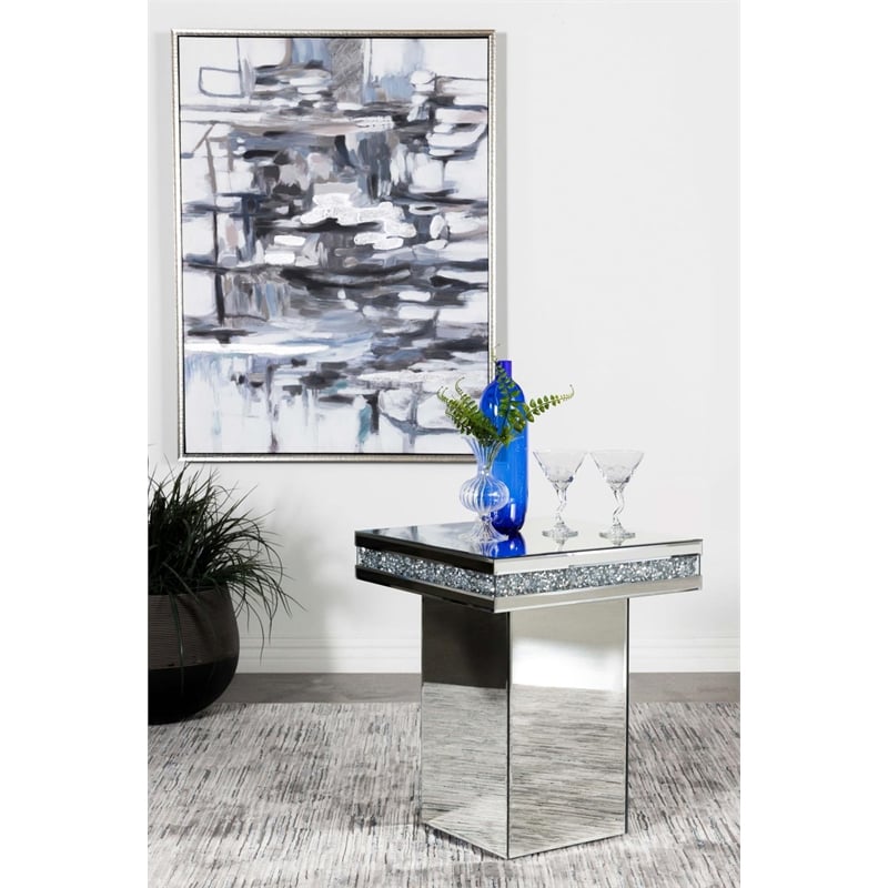 Elora Square Mirrored Accent Side Table Silver