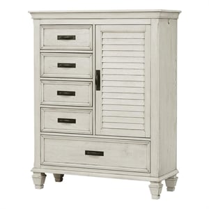 coaster franco 5-drawer farmhouse wood door chest in antique white