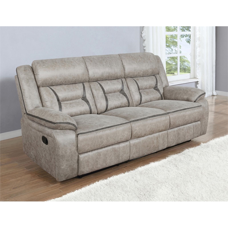 Greer Upholstered Motion Reclining Sofa Taupe