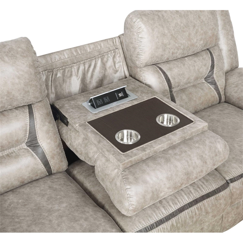 Greer Upholstered Motion Reclining Sofa Taupe