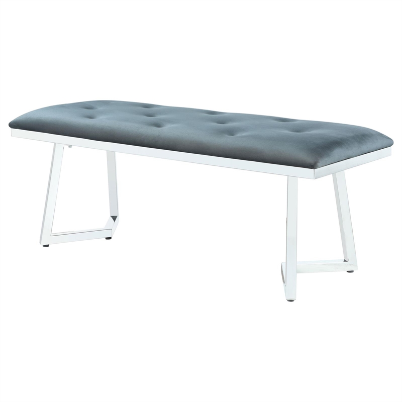Coaster Beaufort Velvet Upholstered Dining Bench in Steel Gray