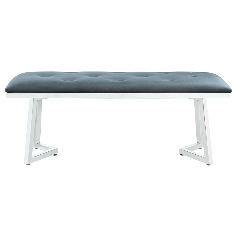 Coaster Beaufort Velvet Upholstered Dining Bench in Steel Gray