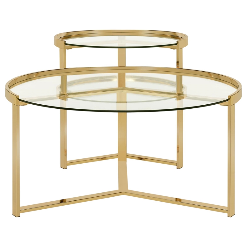 Delia 2-Piece Round Glass Top Nesting Coffee Table Gold