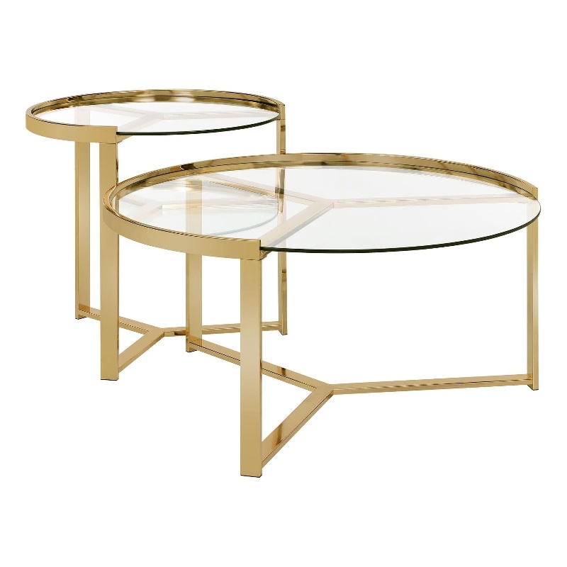 Delia 2-Piece Round Glass Top Nesting Coffee Table Gold