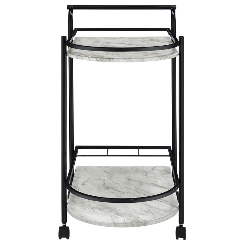 Desiree 2-tier Faux Marble Shelf Metal Bar Cart Black