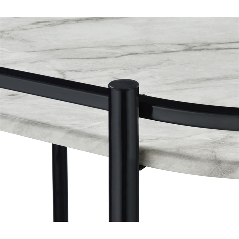 Desiree 2-tier Faux Marble Shelf Metal Bar Cart Black