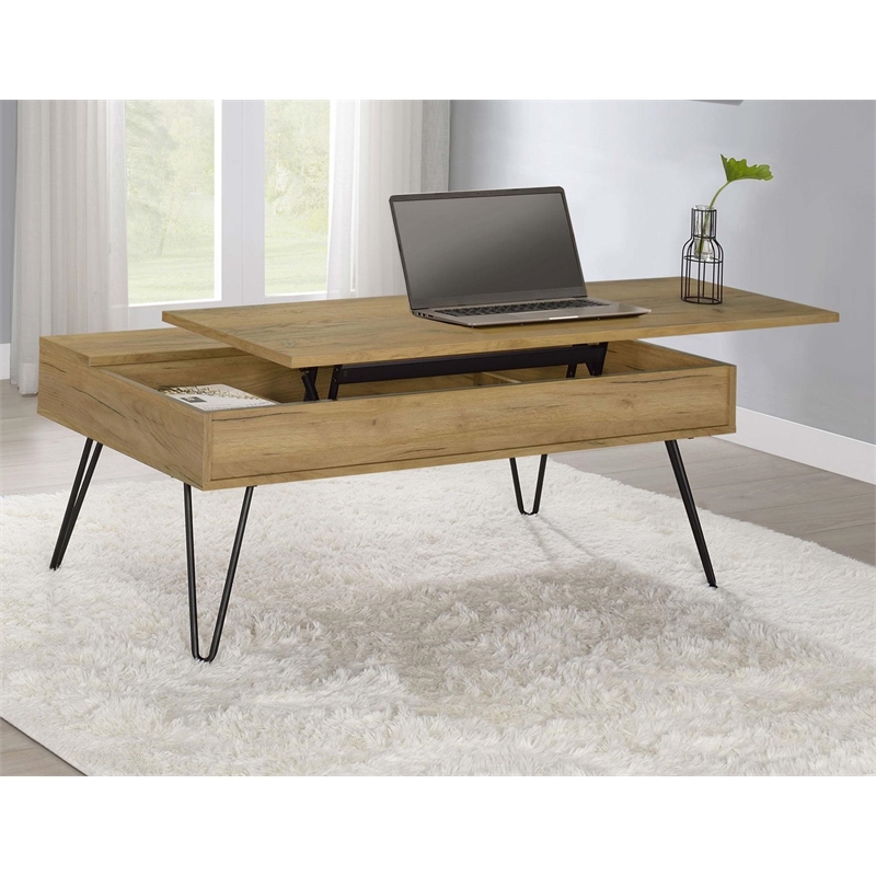 Fanning Engineered Wood Lift Top Coffee Table Golden Oak
