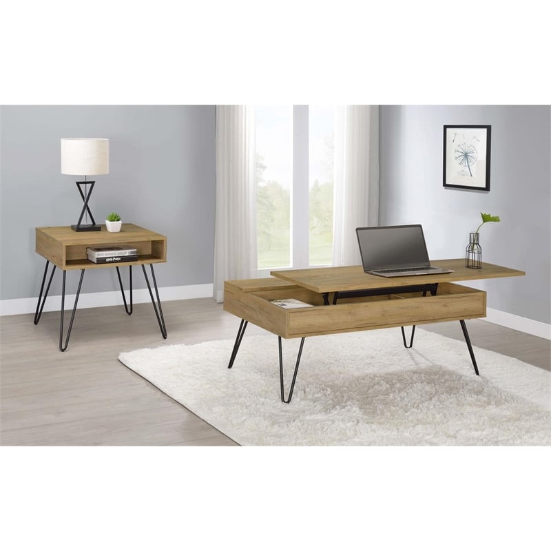 Fanning Engineered Wood Lift Top Coffee Table Golden Oak