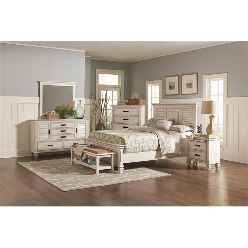 Franco Wood Eastern King Panel Bed Distressed White