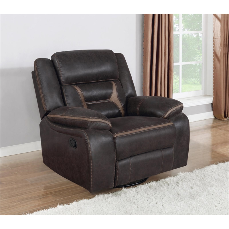 Greer Upholstered Swivel Glider Recliner Chair Brown