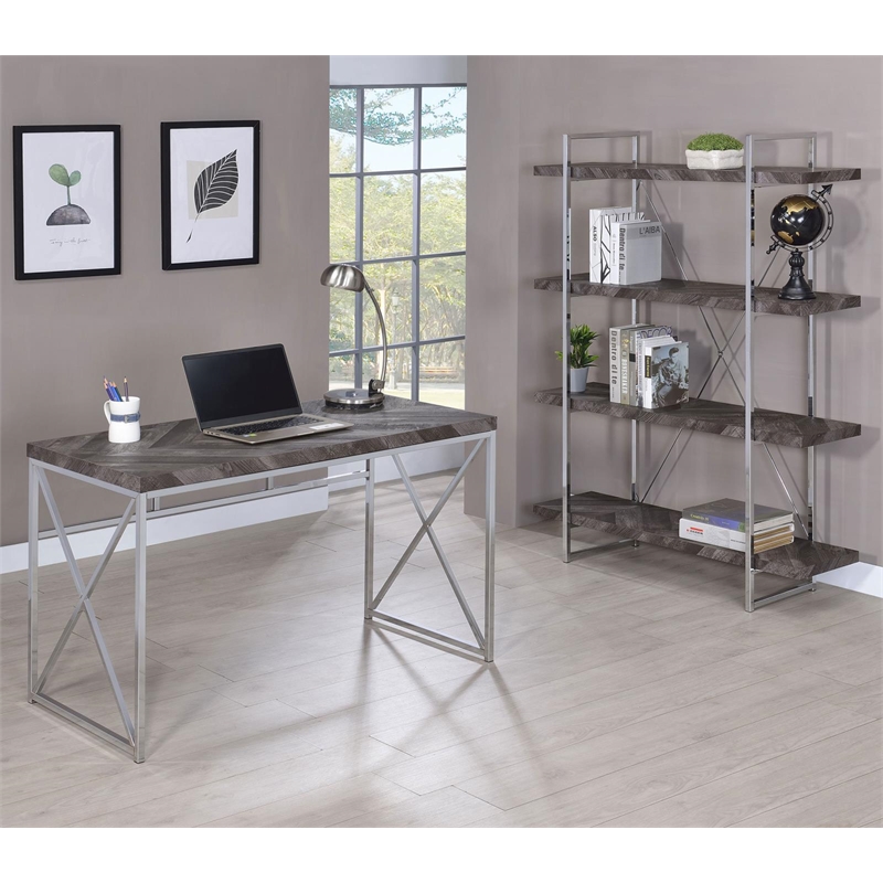 Grimma 63-inch 4-shelf Bookshelf Rustic Grey and Chrome