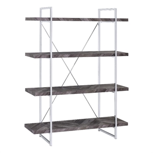 Grimma 63-inch 4-shelf Bookshelf Rustic Grey and Chrome