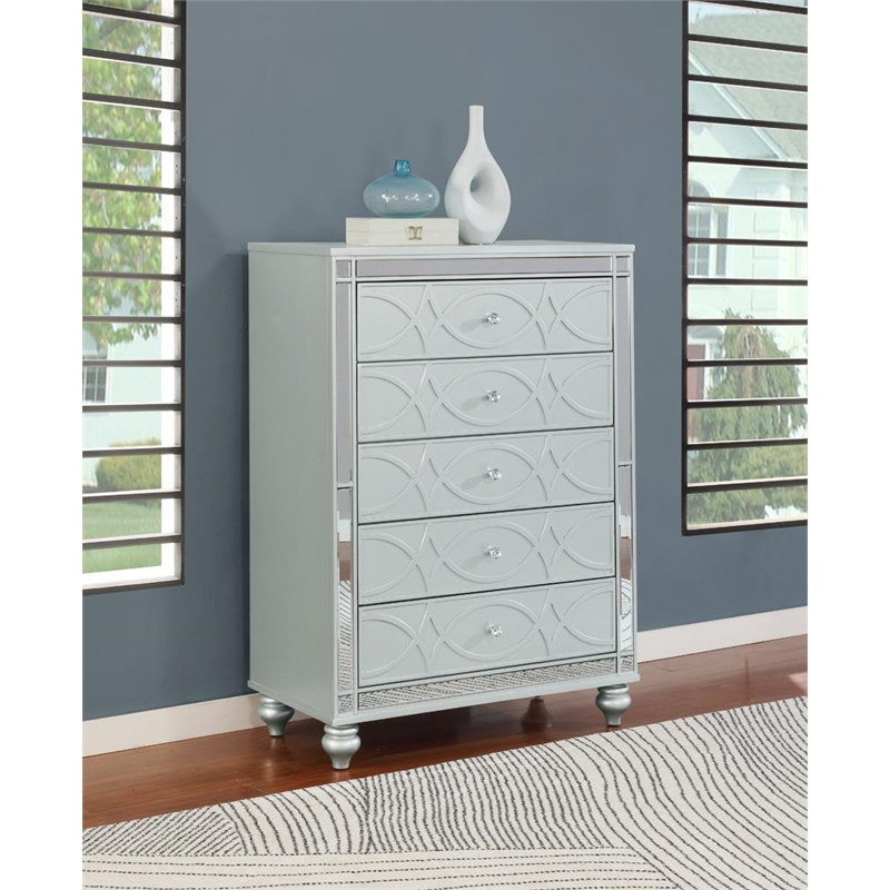 Gunnison 5-drawer Bedroom Chest Silver Metallic