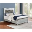 Gunnison Wood Queen LED Panel Bed Silver Metallic