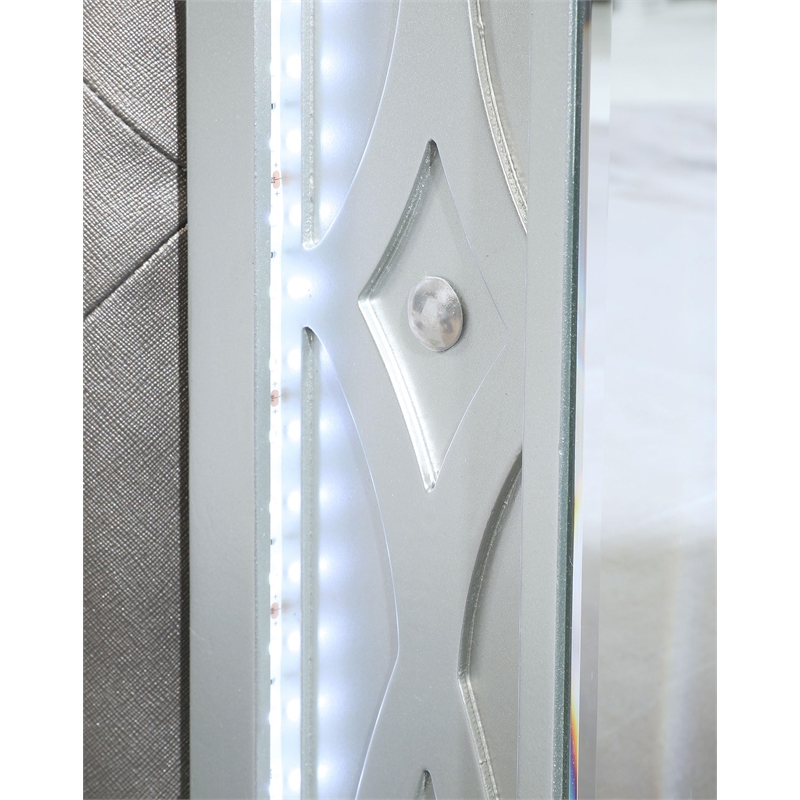 Gunnison Wood Queen LED Panel Bed Silver Metallic