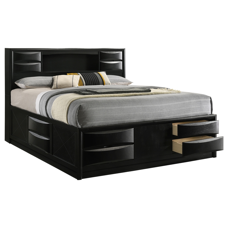 Coaster Briana Transitional Wood California King Storage Bookcase Bed in Black