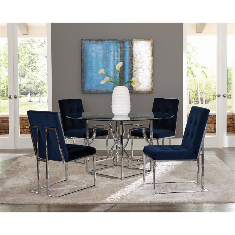 Cisco Velvet Upholstered Dining Side Chair Chrome