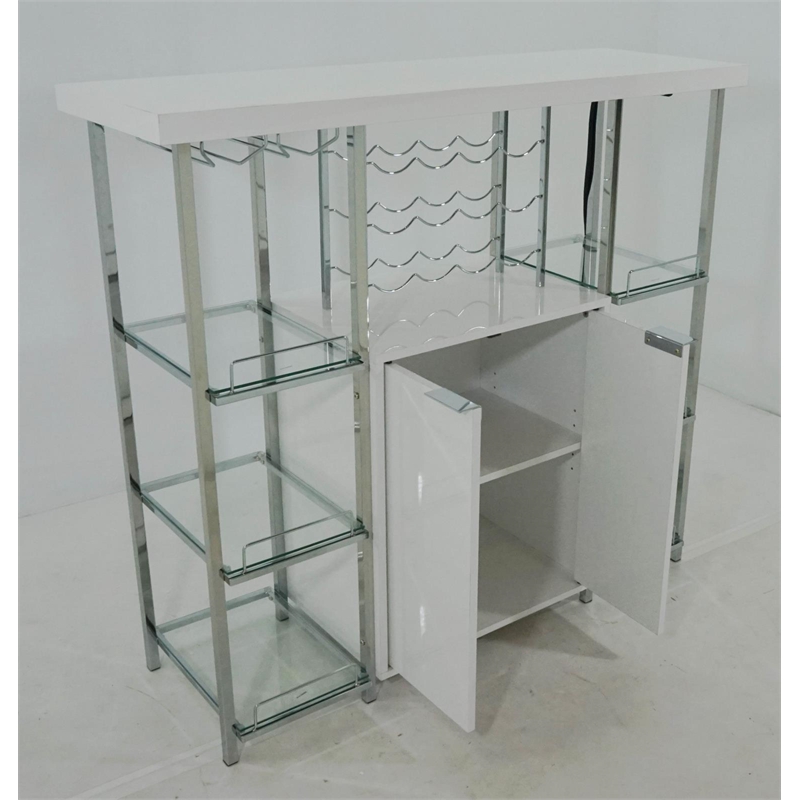 Gallimore 2-door Bar Cabinet Wine Storage White High Gloss