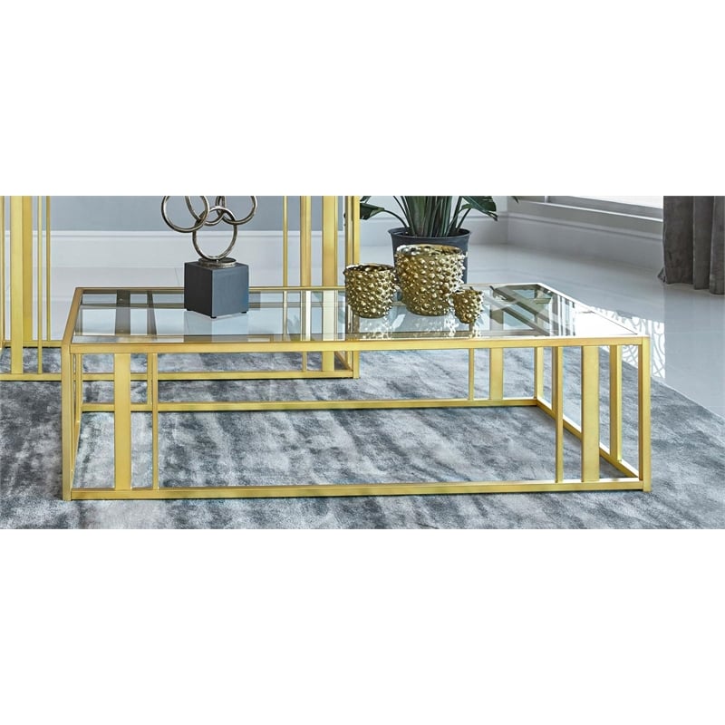 Adri Rectangular Glass Top Coffee Table Matte Brass