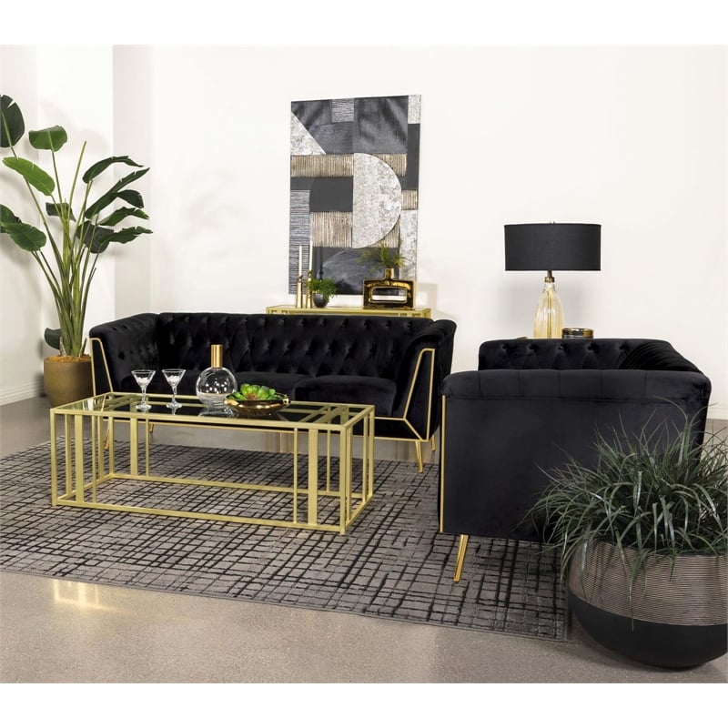 Adri Rectangular Glass Top Coffee Table Matte Brass